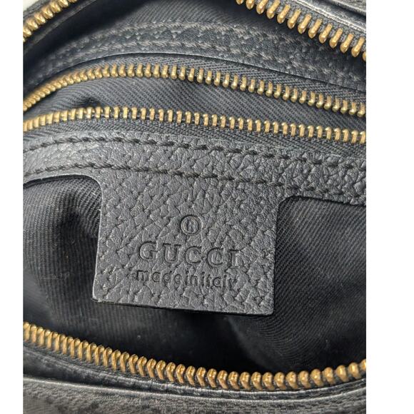 Gucci Creole Hobo Bag Black GG Monogram Canvas Leather Trim Gold Shoulder Tote - Picture 4 of 12